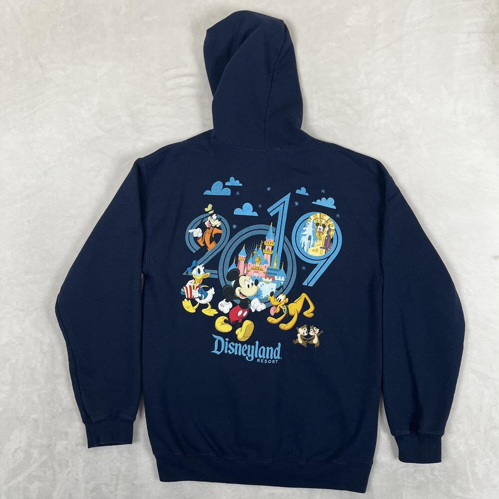 Disneyland Resort Hoodie Size Medium Blue 2019 Full Zip Mickey Goofy Donald